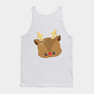 Christmas Reindeer, Antlers, Red Nose, New Year Tank Top